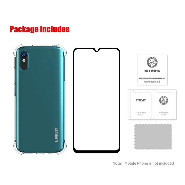 HAT-PRINCE ENKAY ENK-PC0542 Shockproof Clear TPU Case with 0.26mm 9H 2.5D Full Glue Tempered Glass for Xiaomi Redmi 9A