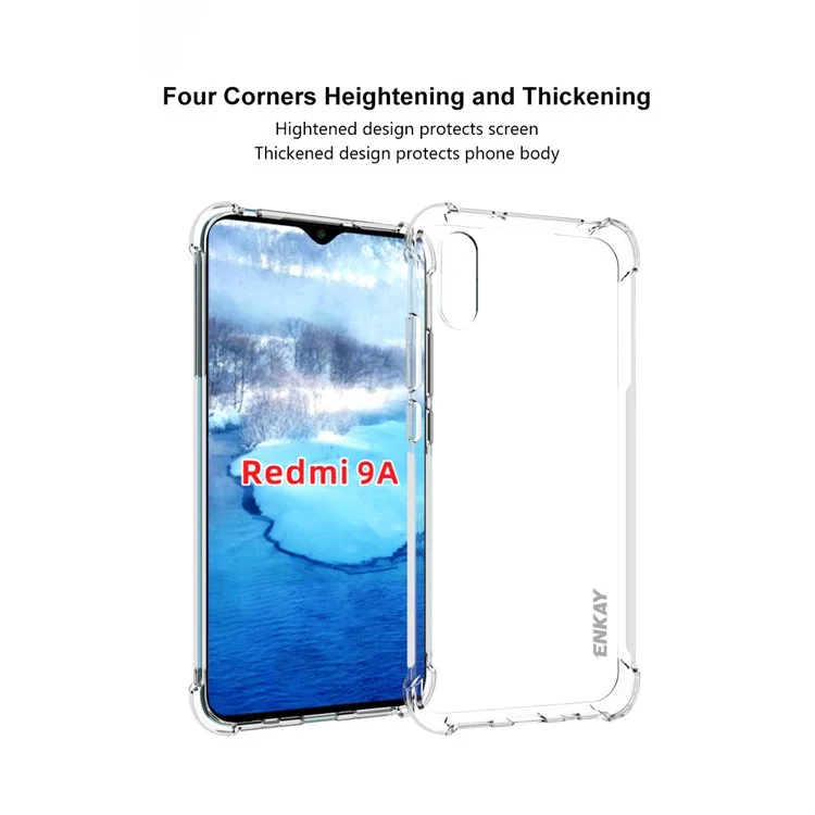 Hat-prince Enkay Enk-pc0542 Schockdes Clear Tpu-gehäuse Mit 0,26 mm 9h 2,5d Vollkleber Temperiertes Glas Für Xiaomi Redmi 9A