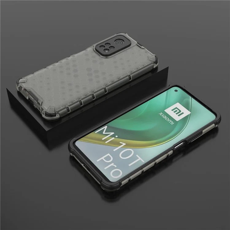 TPU + PC Combina Com o Design de Padrão de Grade de Favo de Mel Para Xiaomi Mi 10t 5g/mi 10t Pro 5g/redmi K30s - Preto