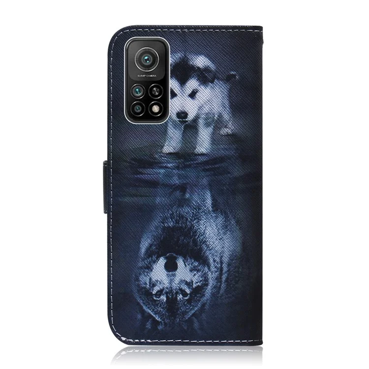 Gemustertes PU Leder -brieftaschenstand Hülle Für Xiaomi Mi 10T 5G/10T Pro 5G/Redmi K30S Protektorabdeckung - Hund Und Wolf