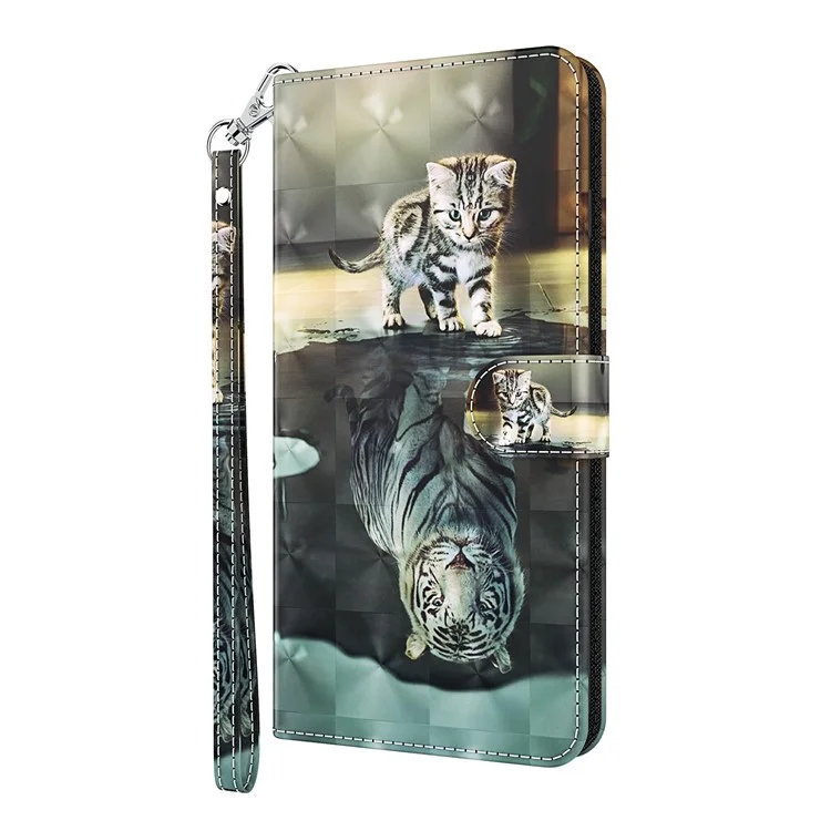 Carteira Stand Case para Xiaomi Mi 10T 5G/10T Pro 5G/Redmi K30S Impressão de Padrão Capa de Couro com Cordão - Gato e Tigre