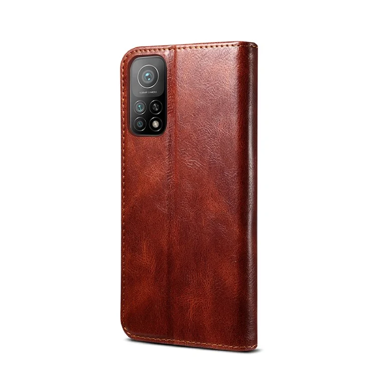 Textura de Cavalo Louco de Cera TPU + PU Couro Para Xiaomi Mi 10t Pro 5G/Redmi K30s / Mi 10t 5g - Castanho