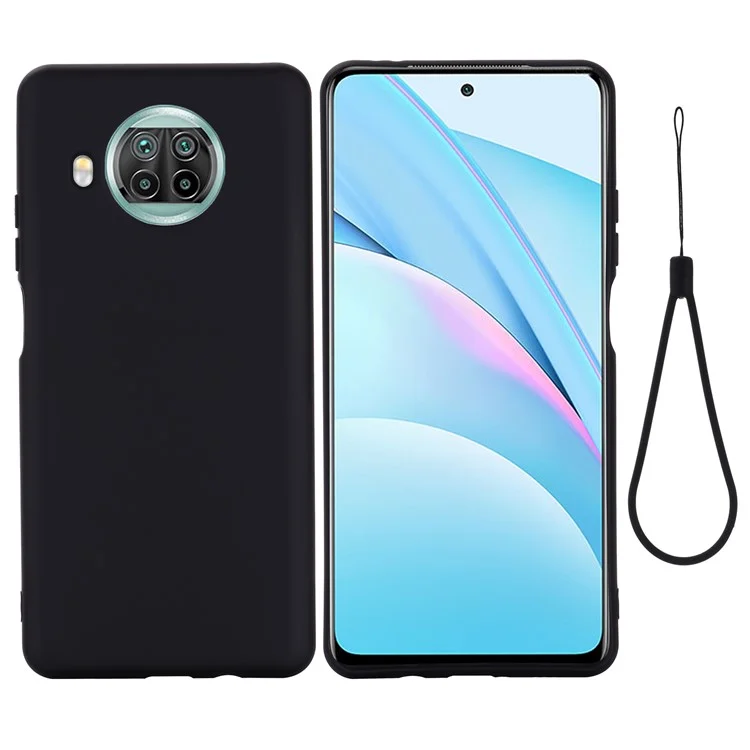 Liquid Silicone Plain Phone Protective Casing with Strap for Xiaomi Mi 10T Lite 5G/Redmi Note 9 Pro 5G/Mi 10i 5G - Black