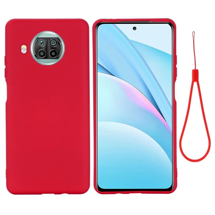 Liquid Silicone Plain Phone Protective Casing with Strap for Xiaomi Mi 10T Lite 5G/Redmi Note 9 Pro 5G/Mi 10i 5G - Red