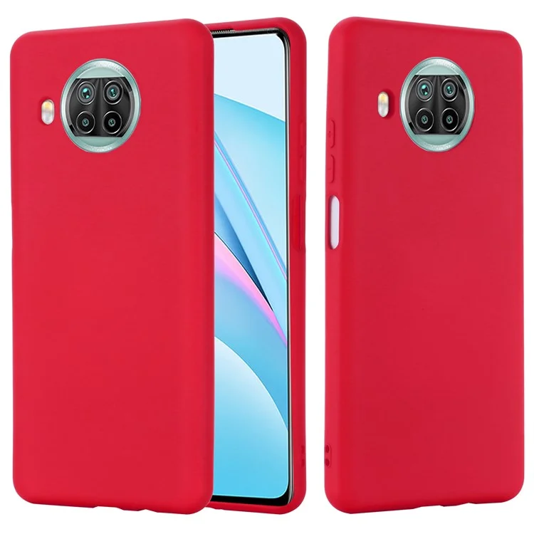 Liquid Silicone Plain Phone Protective Casing with Strap for Xiaomi Mi 10T Lite 5G/Redmi Note 9 Pro 5G/Mi 10i 5G - Red