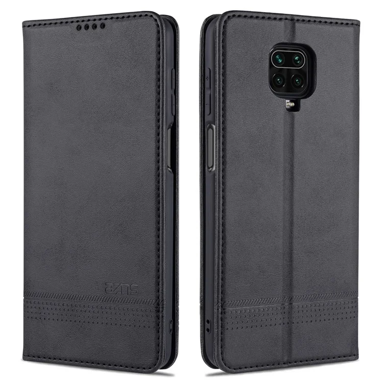 AZNS Pour Xiaomi Redmi Note 9 Pro / Note 9s Case de Support de Portefeuille en Cuir Auto-absorbed - le Noir