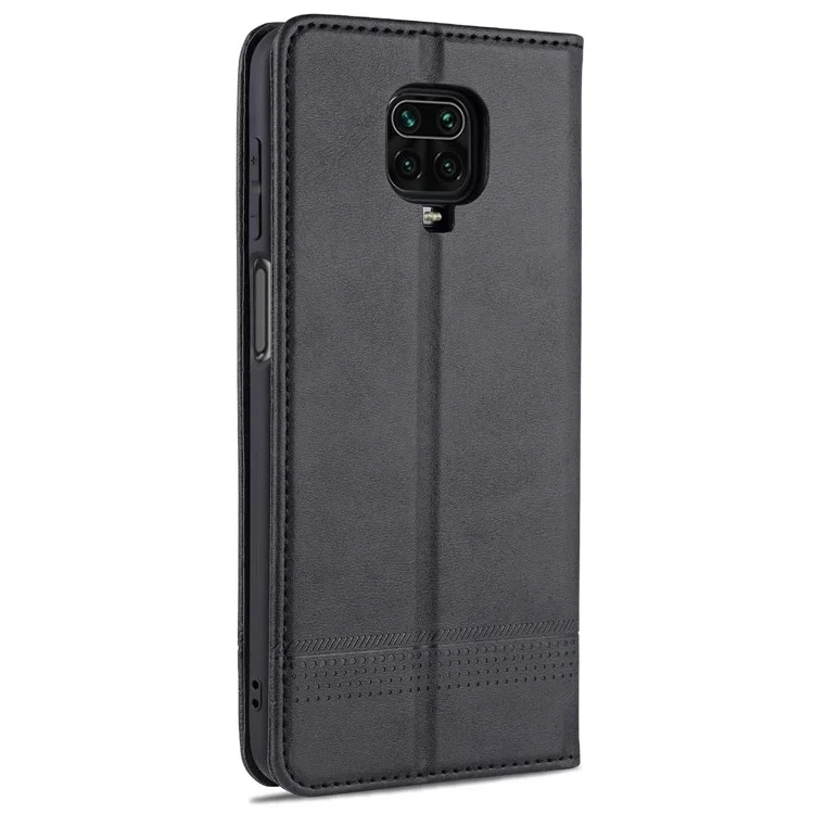 AZNS Pour Xiaomi Redmi Note 9 Pro / Note 9s Case de Support de Portefeuille en Cuir Auto-absorbed - le Noir