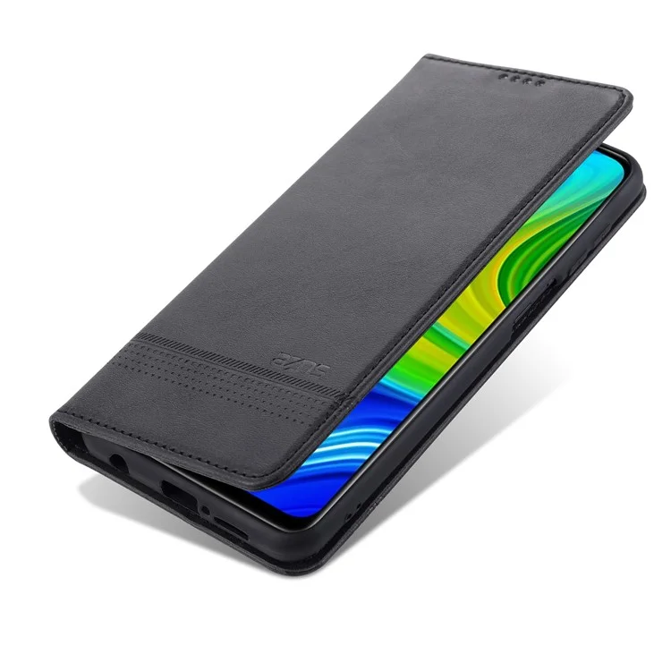 AZNS Pour Xiaomi Redmi Note 9 Pro / Note 9s Case de Support de Portefeuille en Cuir Auto-absorbed - le Noir