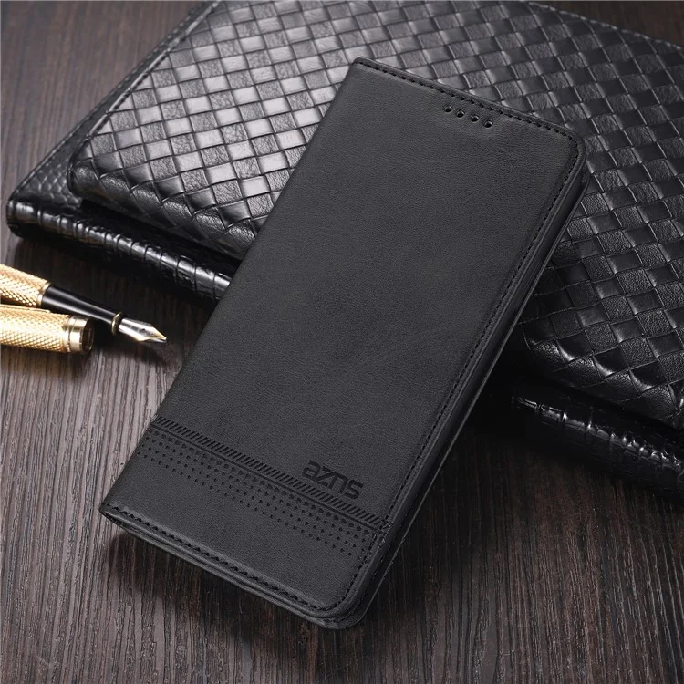 AZNS Pour Xiaomi Redmi Note 9 Pro / Note 9s Case de Support de Portefeuille en Cuir Auto-absorbed - le Noir