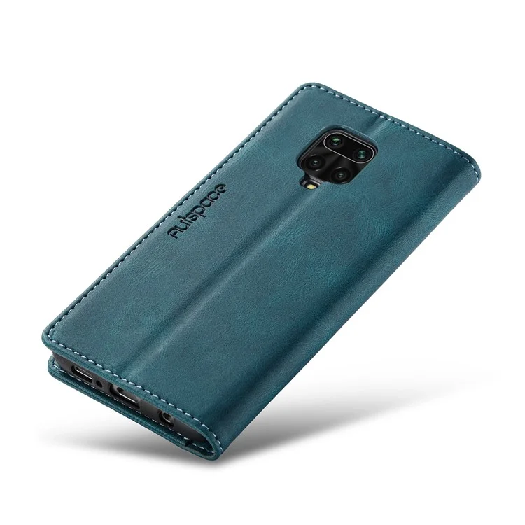 AUTSPACE A01 Series RFID Blocking Retro Matte Leather Wallet Case for Xiaomi Redmi Note 9S - Blue