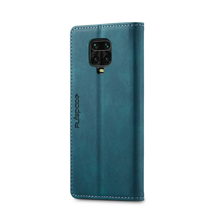 AUTSPACE A01 Series RFID Blocking Retro Matte Leather Wallet Case for Xiaomi Redmi Note 9S - Blue