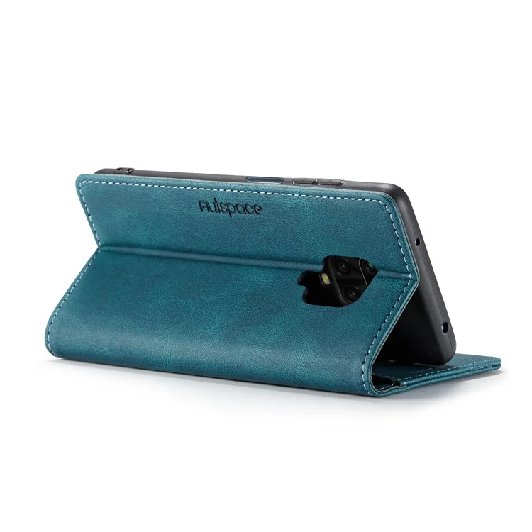 AUTSPACE A01 Series RFID Blocking Retro Matte Leather Wallet Case for Xiaomi Redmi Note 9S - Blue