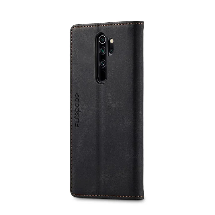 AUTSPACE A01 Series RFID Blocking Retro Matte Leather Case Wallet for Xiaomi Redmi Note 8 Pro - Black