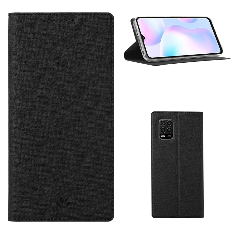 VILI DMX for Xiaomi Mi 10 Lite 5G/Redmi Note 9 Pro 5G Cross Texture Leather Stand Case - Black