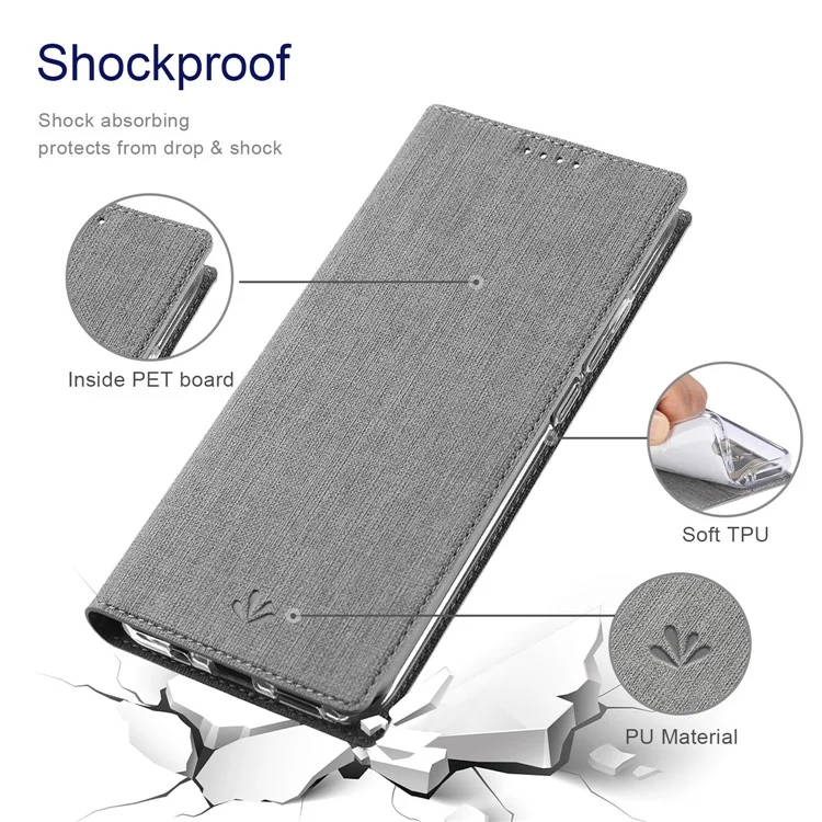 VILI DMX für Xiaomi Mi 10 Lite 5G/Redmi Note 9 Pro 5G Cross Texture Leather Stand Case - Grau