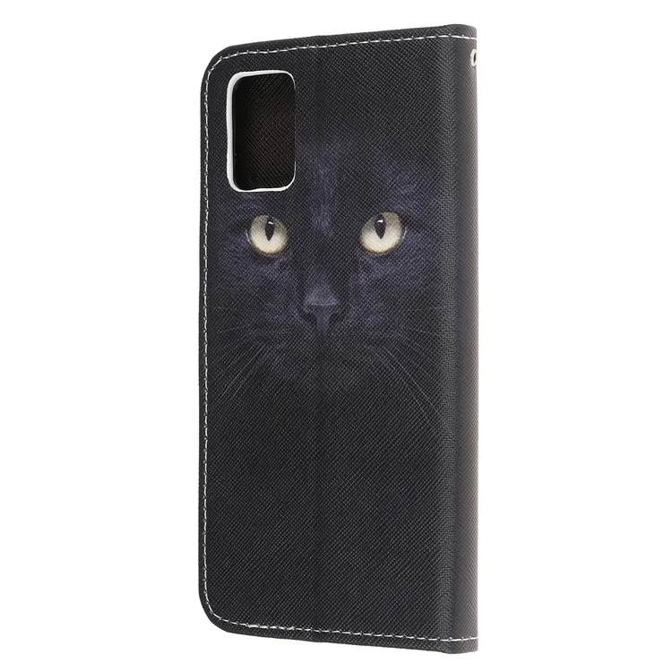 Protetor de Impressão de Padrão de Textura Cruzada Para Xiaomi Poco M3 Tampa de Couro de Suporte - Gato Preto