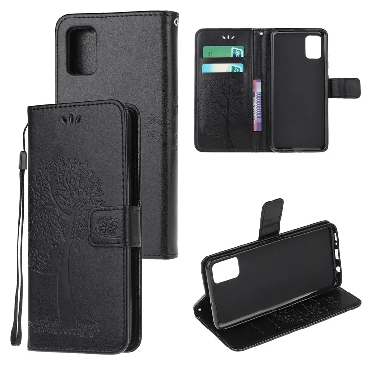 Tree Owl Imprinting Leather Stylish Wallet Case for Xiaomi Poco M3 - Black