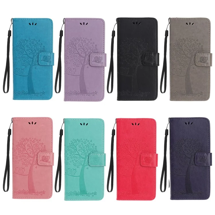 Tree Owl Imprinting Leather Stylish Wallet Case for Xiaomi Poco M3 - Black