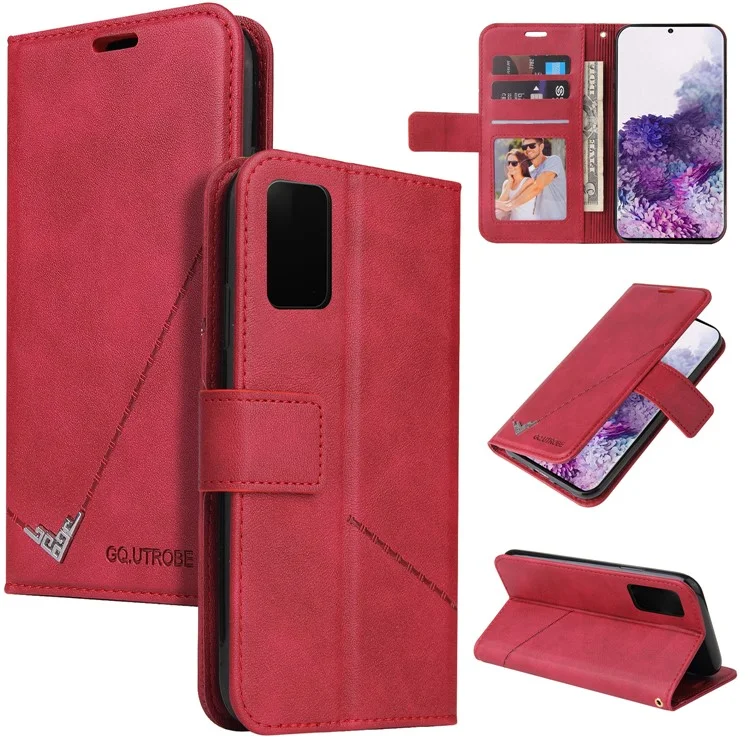 Gq. Utrobe Rectangulat Metal Decor Stand Cuir Case Pour Xiaomi mi 10T 5g / 10T Pro 5g / Redmi K30S - Rouge