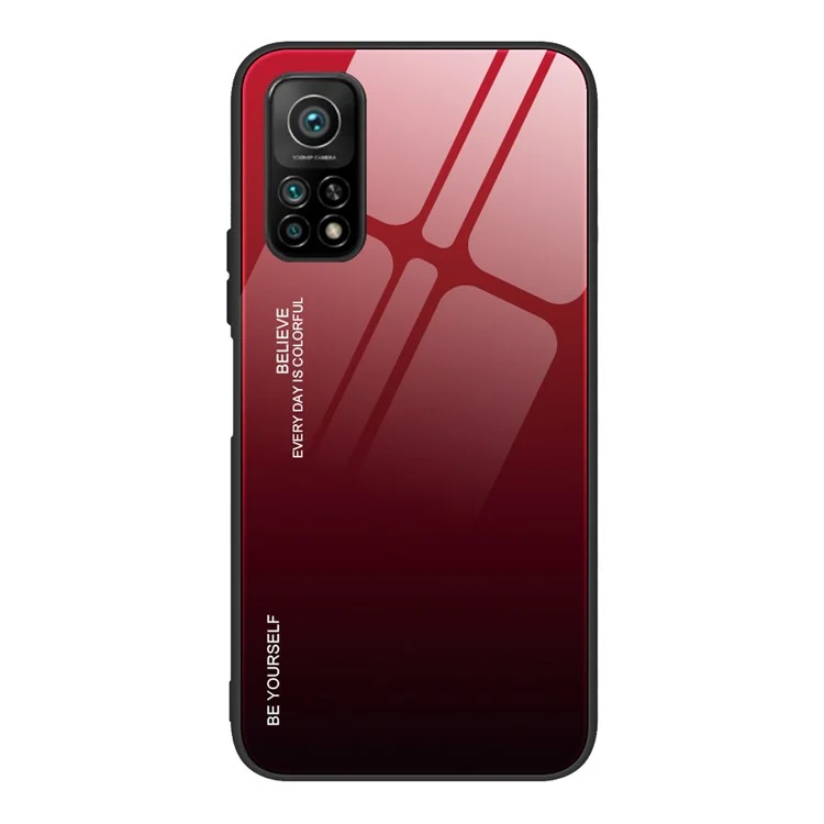 Caixa de Cor do Gradiente de Vidro Temperado Com Borda Mole TPU Para Xiaomi Mi 10T 5G/10T Pro 5G/Redmi K30s - Vermelho Preto