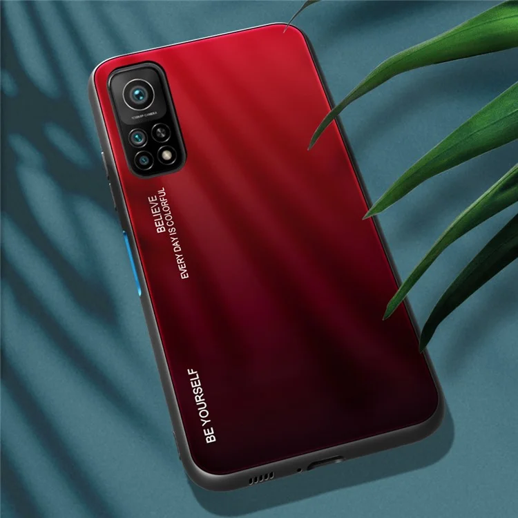 Case de Color de Gradiente de Vidrio Templado Suave de Borde TPU Para Xiaomi mi 10T 5G/10T Pro 5g/redmi K30S - Negro Rojo