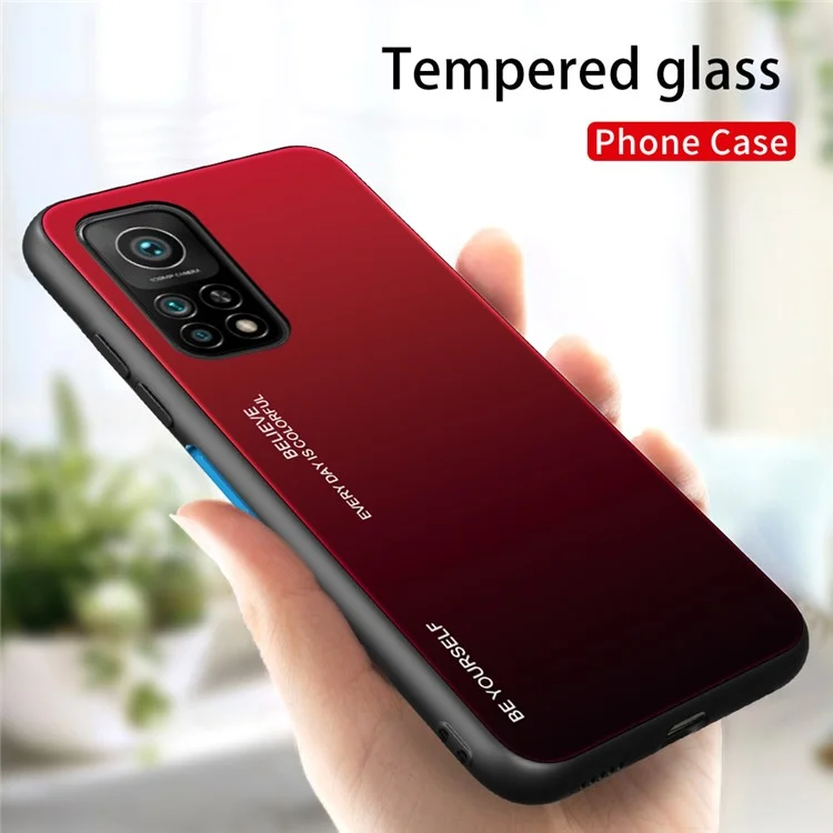 Case de Color de Gradiente de Vidrio Templado Suave de Borde TPU Para Xiaomi mi 10T 5G/10T Pro 5g/redmi K30S - Negro Rojo