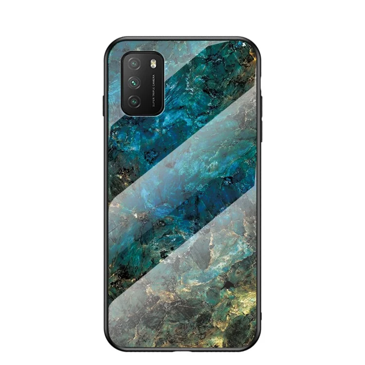 Motif de marbre pour Xiaomi Poco M3/Redmi Note 9 4G (Qualcomm Snapdragon 662)/9 Power/Redmi 9T Coque en verre trempé PC TPU - Émeraude