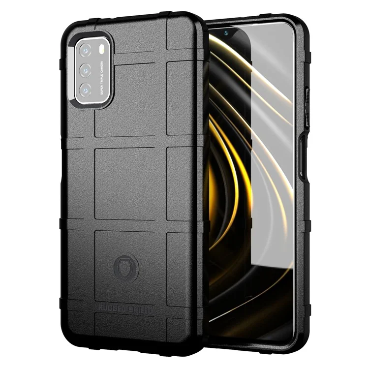 Robuster Schildquadratraster-Textur TPU-Telefonhülle für Xiaomi Poco M3 - Schwarz