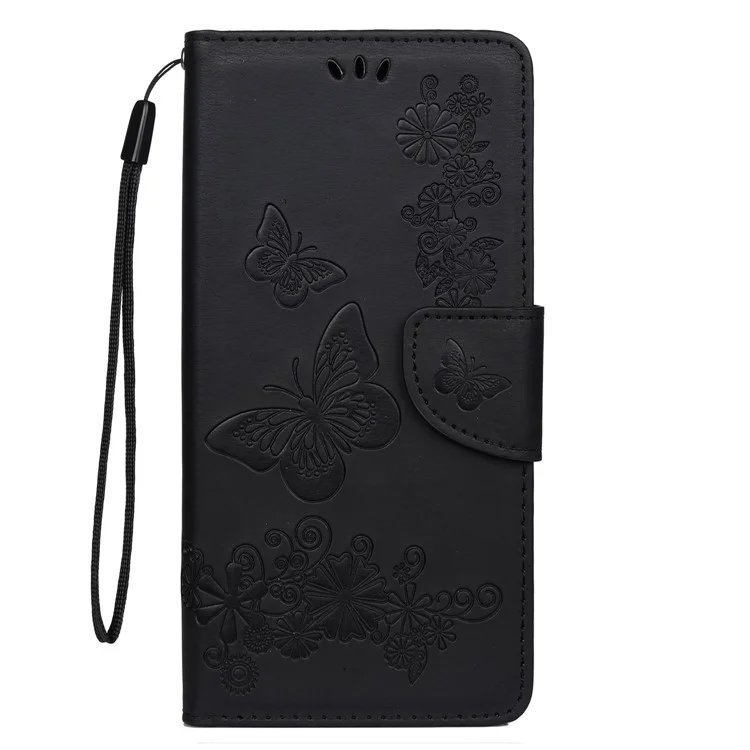 Abdruck Schmetterlingsmuster Leder Brieftasche Telefonschale Für Xiaomi Poco M3 - Schwarz