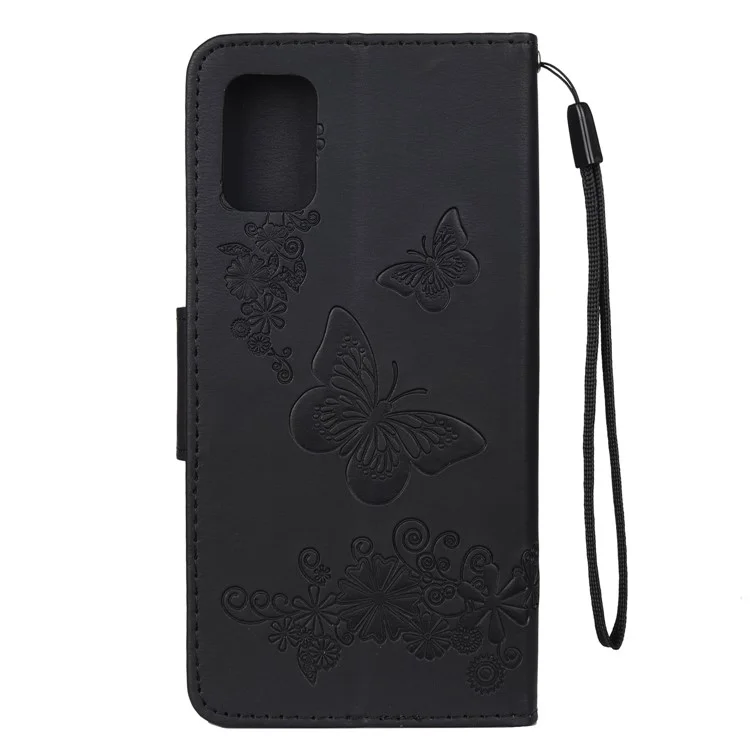 Imprint Butterfly Pattern Leather Wallet Phone Shell for Xiaomi Poco M3 - Black