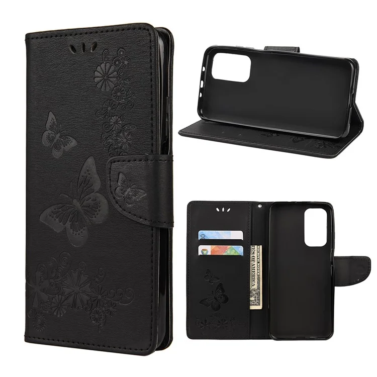 Abdruck Schmetterlingsmuster Leder Brieftasche Telefonschale Für Xiaomi Mi 10t 5G / Mi 10T Pro 5g / Redmi K30s - Schwarz