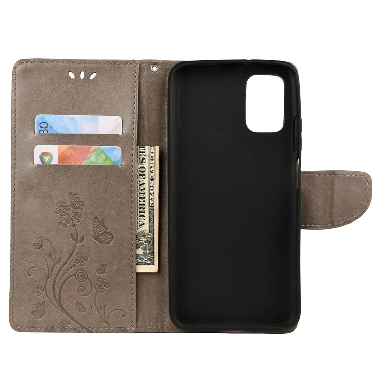 Imprint Butterfly Pattern Leather Wallet Phone Shell for Xiaomi Poco M3 - Grey