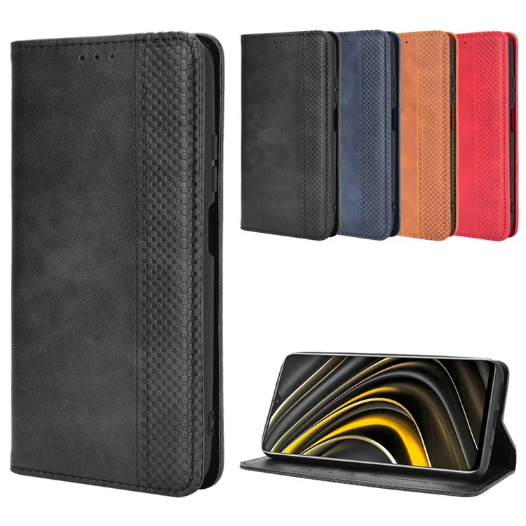 Винтажный магнитный кошелек-подставка для телефона для Xiaomi Poco M3 - Черный