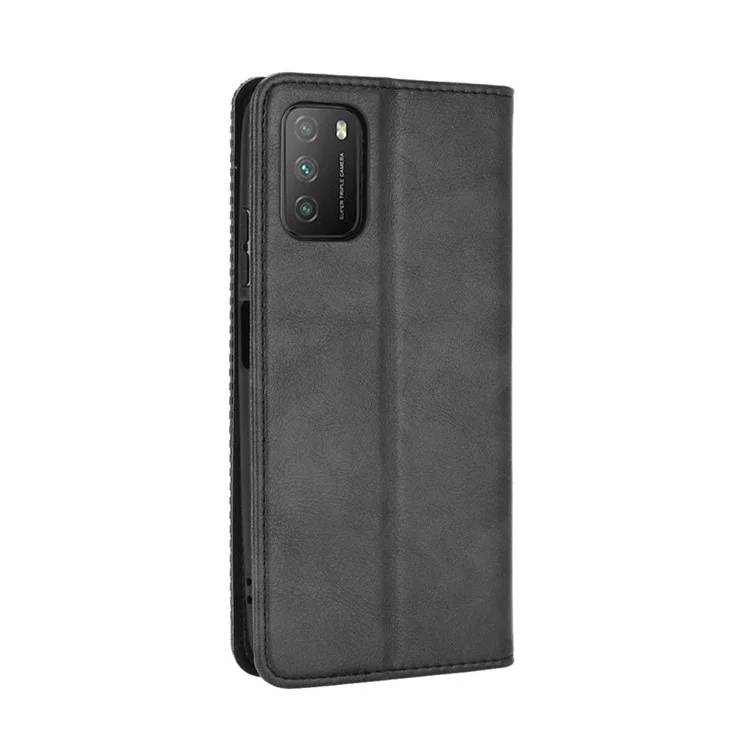 Винтажный магнитный кошелек-подставка для телефона для Xiaomi Poco M3 - Черный