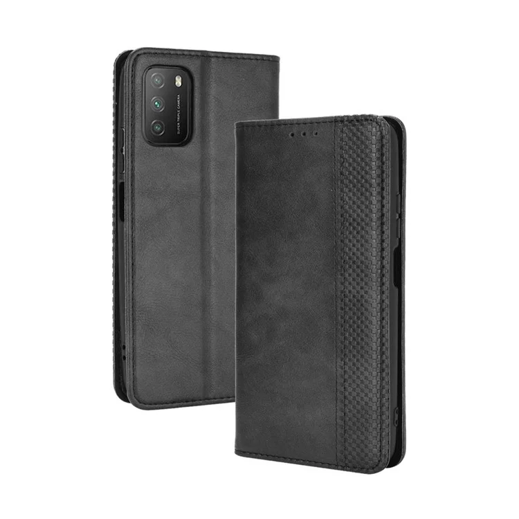 Винтажный магнитный кошелек-подставка для телефона для Xiaomi Poco M3 - Черный
