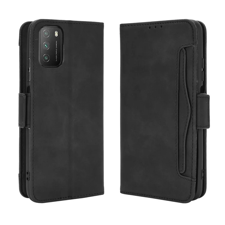 Для Xiaomi Poco M3 Несколько слотов для карт Защитный чехол с подставкой Кожаный чехол - Черный