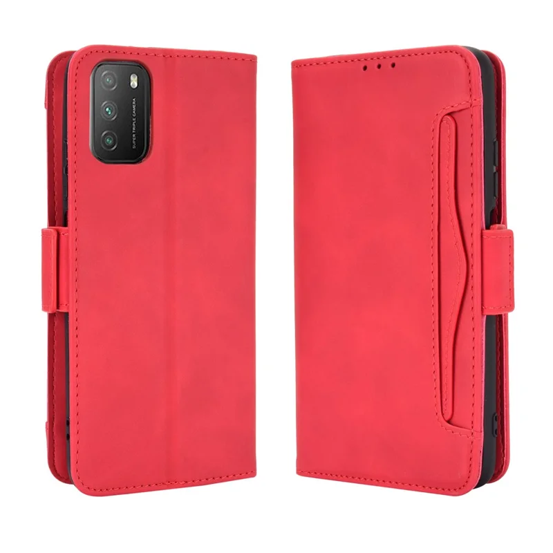 For Xiaomi Poco M3 Multiple Card Slots Protective Cover Stand Leather Case - Red