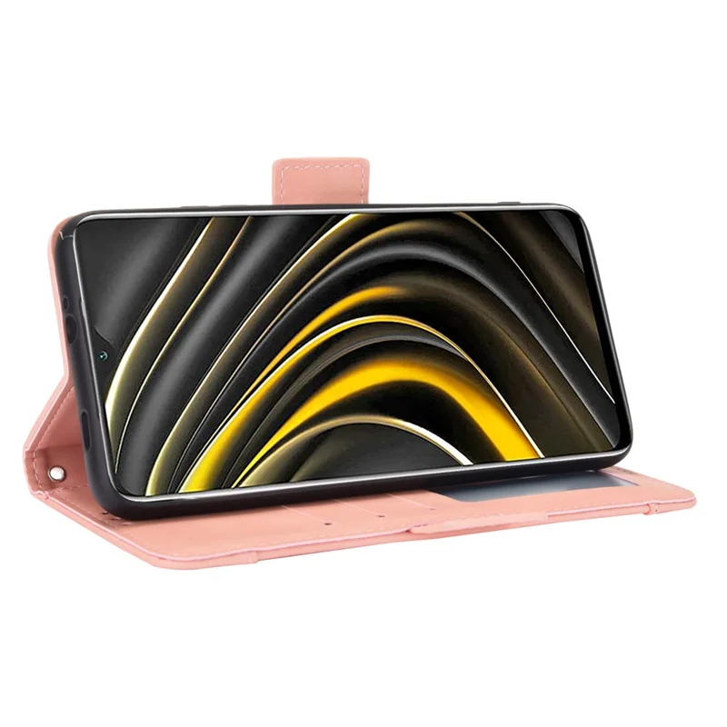 غطاء واقي لـ Xiaomi Poco M3 مع فتحات متعددة للبطاقات، غطاء جلد مع حامل - وردي