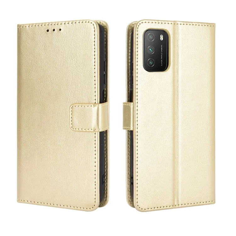 Crazy Horse Wallet Stand Lederschale Mit Riemen Für Xiaomi Poco M3 - Gold