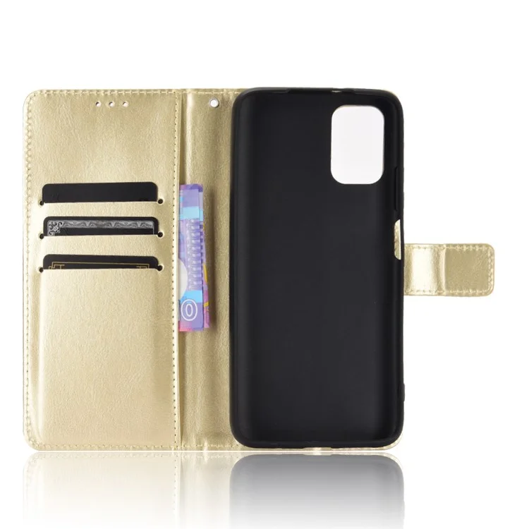 Crazy Horse Wallet Stand Lederschale Mit Riemen Für Xiaomi Poco M3 - Gold