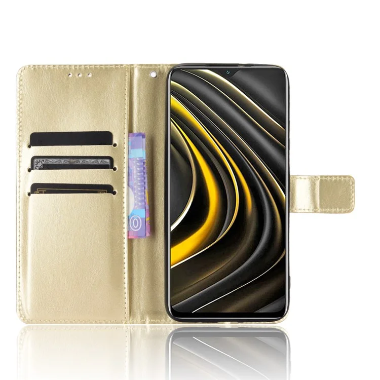 Crazy Horse Wallet Stand Lederschale Mit Riemen Für Xiaomi Poco M3 - Gold