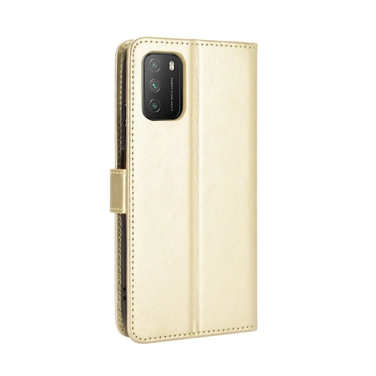 Crazy Horse Wallet Stand Lederschale Mit Riemen Für Xiaomi Poco M3 - Gold