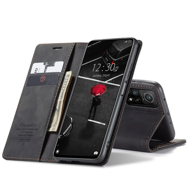 Caseme 013 Série Auto-absorbed le Cuir Support de Porte-couverture de Portefeuille Pour Xiaomi Mi 10T 5G / mi 10T Pro 5G - le Noir