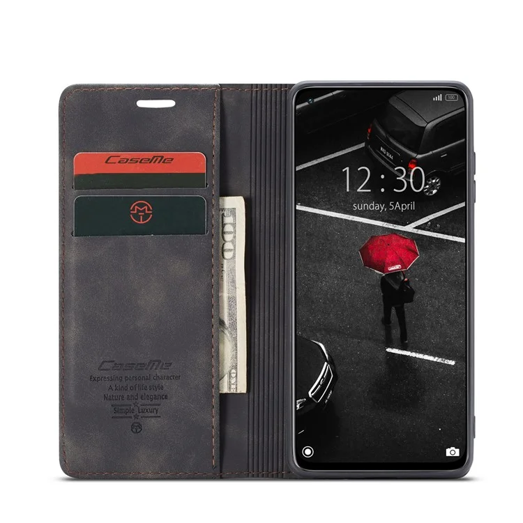 Caseme 013 Série Auto-absorbed le Cuir Support de Porte-couverture de Portefeuille Pour Xiaomi Mi 10T 5G / mi 10T Pro 5G - le Noir