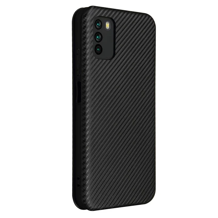 Textura de Fibra de Carbono Cubierta de Cuero Autoabsorbida Automática Para Xiaomi Poco M3 - Negro