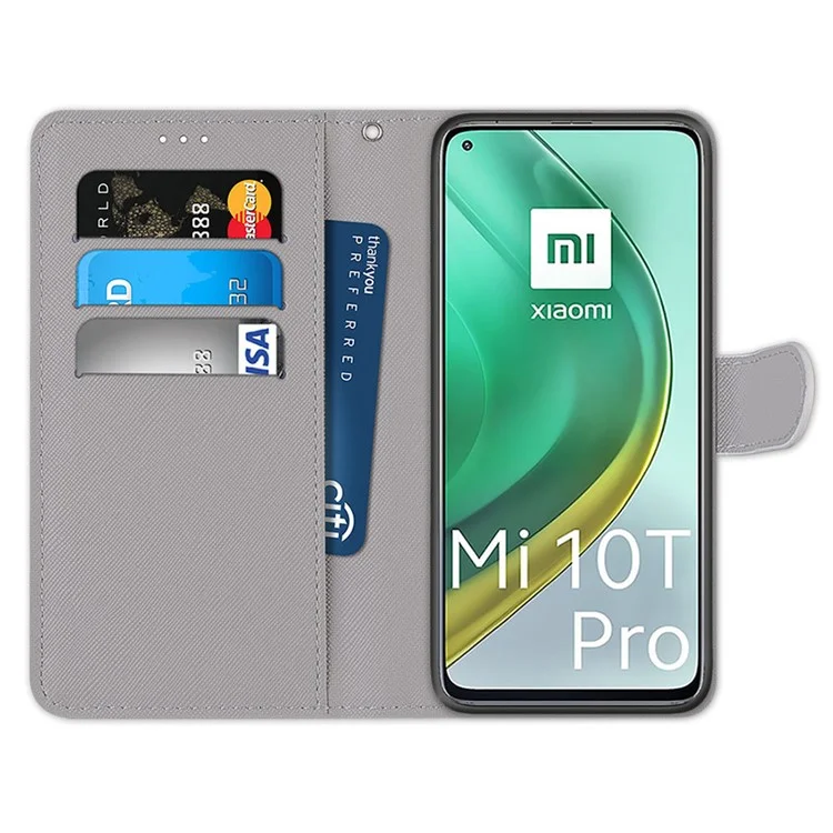 Caso De Suporte De Carteira Anti-gota Com Impressão Padrão Para Xiaomi Mi 10T 5G / 10T Pro 5G / Redmi K30s / Redmi K30s - Pegada De Gato