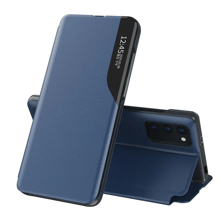 Pour Xiaomi Poco m3 / Redmi Note 9 4g / 9 Power / Redmi 9t View de la Fenêtre Fenêtre Étui de Téléphone en Cuir - Bleu