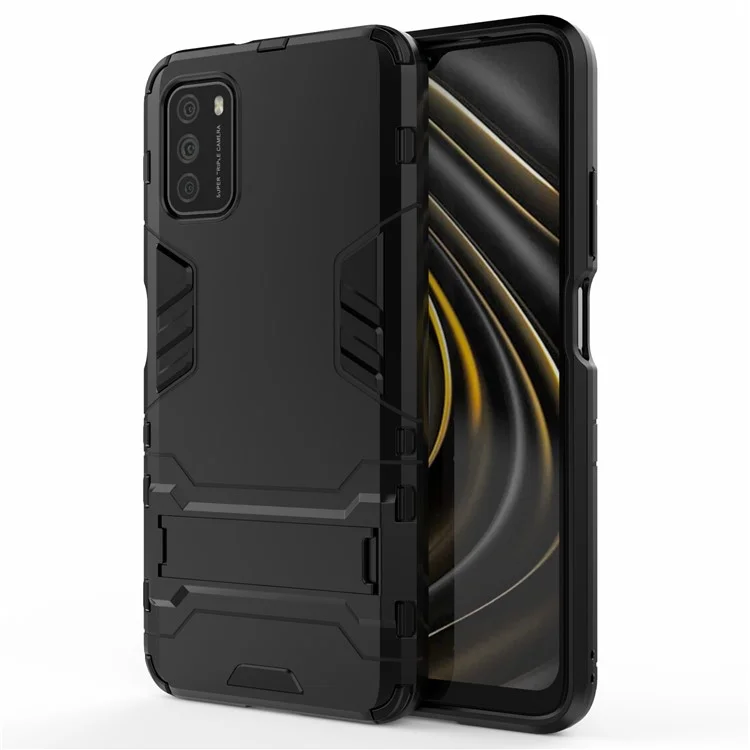 2 in 1 for Xiaomi Poco M3 PC + TPU Hybrid Case Cover with Kickstand - Black