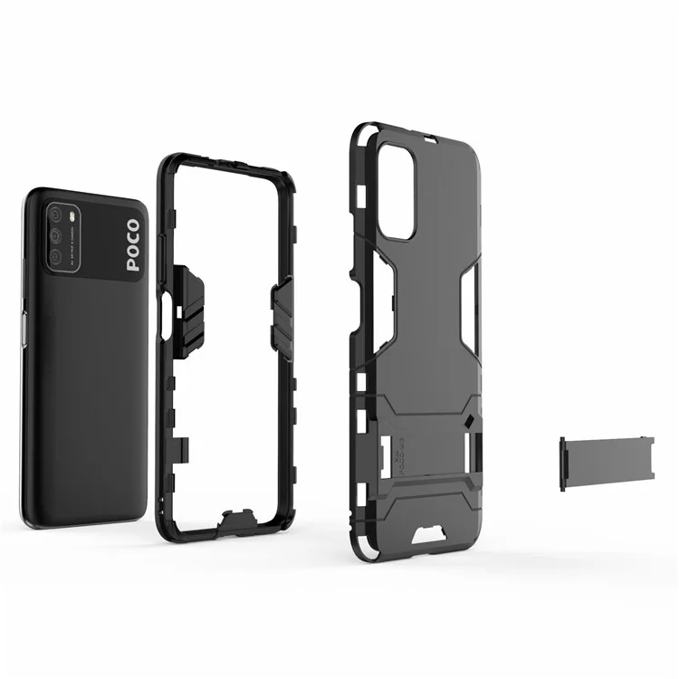 2 in 1 for Xiaomi Poco M3 PC + TPU Hybrid Case Cover with Kickstand - Black