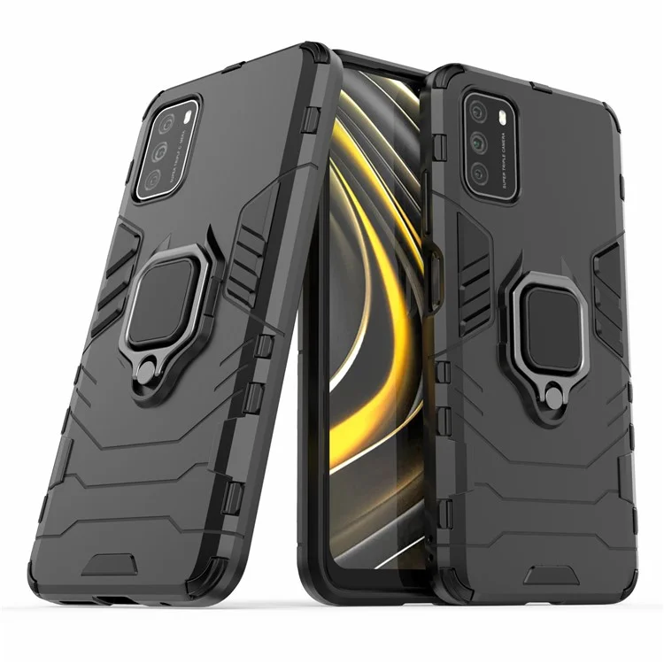 Pour Xiaomi Poco M3 Cool Guard PC + TPU Hybrid Mobile Case Avec Une Merde Pliable - le Noir